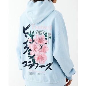 Urban Outfitters BDG Tsutsuji Flower Womens Hoodie Blue Floral Sweatshirt NWT